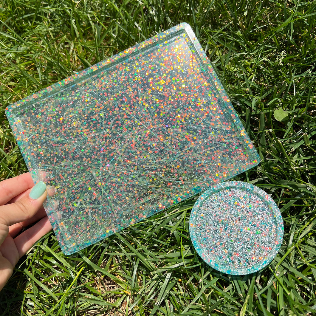 Blue Holographic Glitter Tray Set