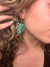 Load image into Gallery viewer, Green Monstera Leaf Earrings
