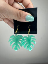 Load image into Gallery viewer, Green Monstera Leaf Earrings
