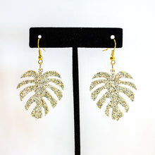 Load image into Gallery viewer, Glitter Monstera Leaf Earrings
