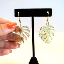 Load image into Gallery viewer, Glitter Monstera Leaf Earrings
