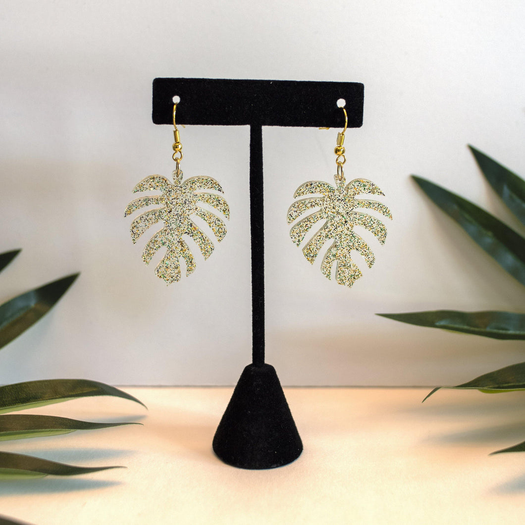 Glitter Monstera Leaf Earrings