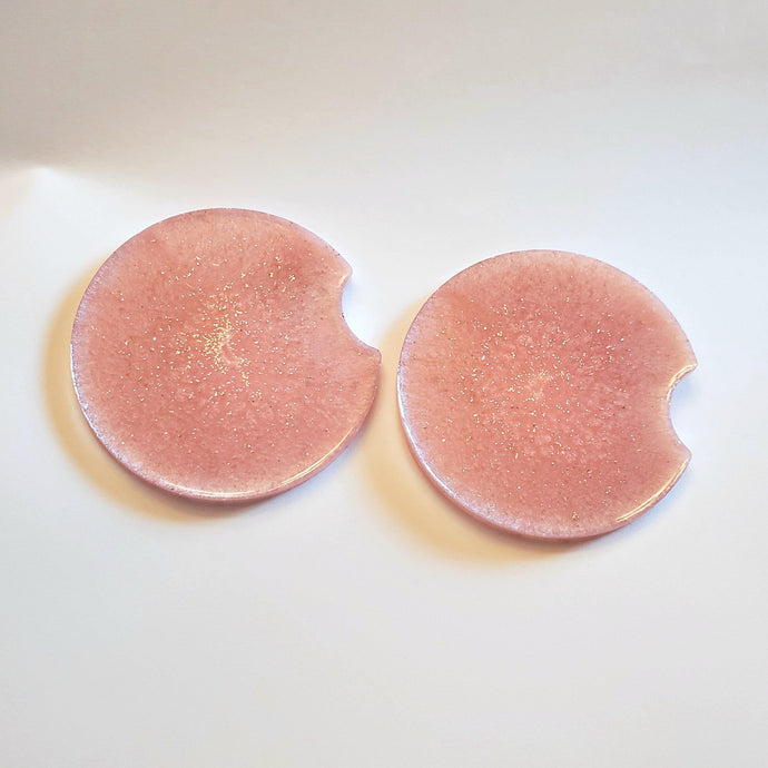 Car Coasters Light Pink Glitter, Set of 2 - Resin Design by Ariana