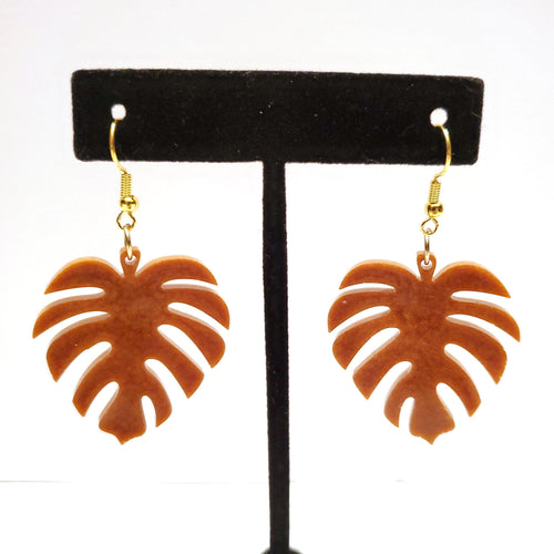 Brown Monstera Leaf Earrings